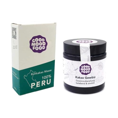 Goodmoodfood Kakaozeremonie Set – Bio Rohkakao aus Peru 500g + traditionelle Gewürzzubereitung 45g – Vegan & nachhaltig - Für Meditation & Entspannung oder als Geschenk von goodmoodfood