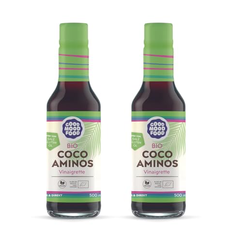 goodmoodfood Bio Coco Aminos Vinaigrette, Vegan, Glutenfrei, Ölfrei, Salzfrei, 100% Bio Naturprodukt von den Philippinen, aus Kokosblütenessig & Kokosblütensirup - Dressing, Marinade, Topping 2x500ml von goodmoodfood