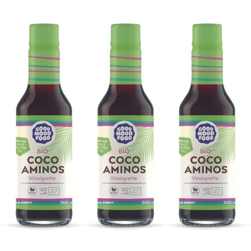 goodmoodfood Bio Coco Aminos Vinaigrette, Vegan, Glutenfrei, Ölfrei, Salzfrei, 100% Bio Naturprodukt von den Philippinen, aus Kokosblütenessig & Kokosblütensirup - Dressing, Marinade, Topping 3x500ml von goodmoodfood