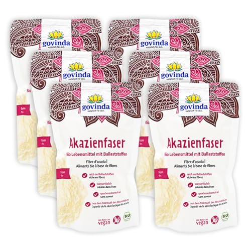 Govinda Bio Akazienfaser Pulver 600g (6x100g) Sparpack | Vegan | Gut verträglich | Ohne Zusätze | Geschmacksneutral | DE-ÖKO-001 von govinda natürlich für dich.