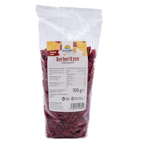 Govinda Bio Berberitzen-Beeren, getrocknet (500g) | Naturbelassen | Rohkost-Qualität | Biologischer Anbau | Vegan | Fettarm | Ideal zum Kochen, Backen und Naschen | DE-ÖKO-001 von govinda natürlich für dich.