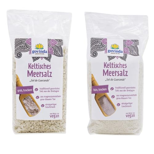 Govinda Keltisches Meersalz (500g grob & 500g fein) | Sel de Guerande | Unraffiniert & Natürlich | Handgeschöpft in Frankreich | Reich an Magnesium | ohne künstliche Zusätze | Ideal zum Kochen von govinda natürlich für dich.