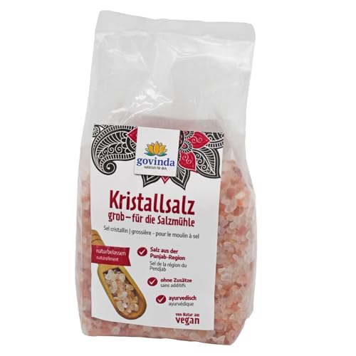 Govinda Kristallsalz - grob (1kg) | 250 Millionen Jahre alt | Salz aus der Punjab-Region | 100% naturbelassen & ohne Zusätze | Ayurvedisch | Vegan | Ideal für die Salzmühle von govinda natürlich für dich.