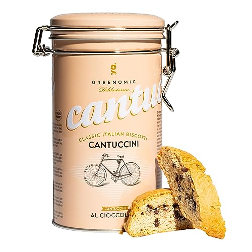 Greenomic - italienische Cantuccini - 180g - ideal als Geschenk - original italienisches Gebäck mit Schoko - verpackt in einer charmanten Geschenkdose - italienisch-sizilianisches-Gebäck von greenomic