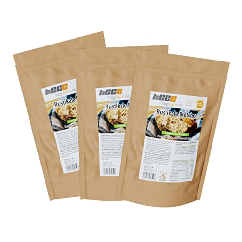 hCGC® Brötchenbackmischung (3x 200g) | 28g - 33g Protein | Nur 1,5g - 1,6g Kohlenhydrate | Lower Carb und Keto geeignet | Mit prebiotischen Ballaststoffen (Rustikal) von hCGC