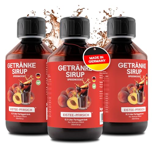 hCGC® Immunsystem Sirup - SpeedBoost 3x 250ml, Vegan - Zuckerfreies Getränkekonzentrat für 12,5L Fertiggetränk - Fruchtsirup Immunsystem Booster mit Vitaminen, Magnesium & L-Carnitin | Eistee-Pfirsich von hCGC