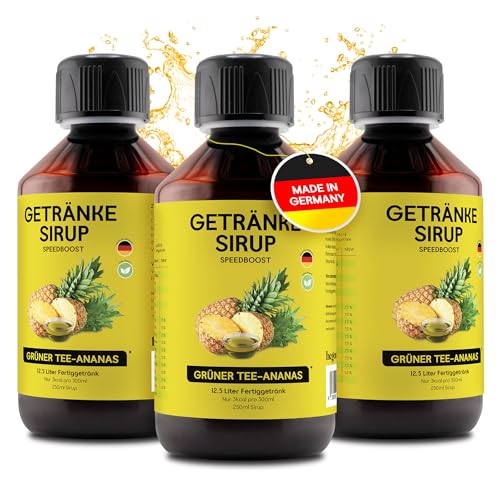 hCGC® Immunsystem Sirup - SpeedBoost 3x 250ml, Vegan - Zuckerfreies Getränkekonzentrat für 12,5L Fertiggetränk - Fruchtsirup Immunsystem Booster mit Vitaminen, Magnesium & L-Carnitin | Grüntee-Ananas von hCGC