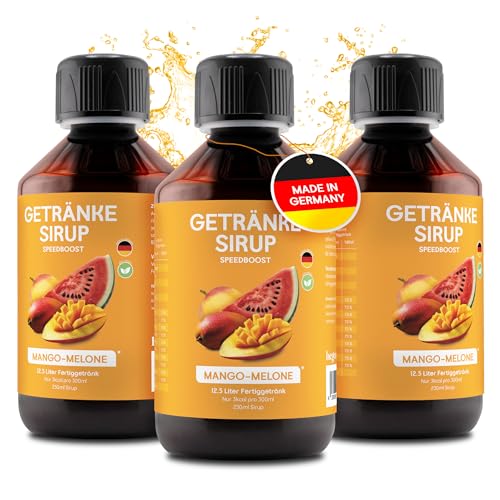 hCGC® Immunsystem Sirup - SpeedBoost 3x 250ml, Vegan - Zuckerfreies Getränkekonzentrat für 12,5L Fertiggetränk - Fruchtsirup Immunsystem Booster mit Vitaminen, Magnesium & L-Carnitin | Mango-Melone von hCGC