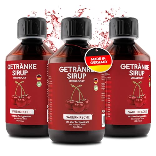 hCGC® Immunsystem Sirup - SpeedBoost 3x 250ml, Vegan - Zuckerfreies Getränkekonzentrat für 12,5L Fertiggetränk - Fruchtsirup Immunsystem Booster mit Vitaminen, Magnesium & L-Carnitin | Sauerkirsche von hCGC