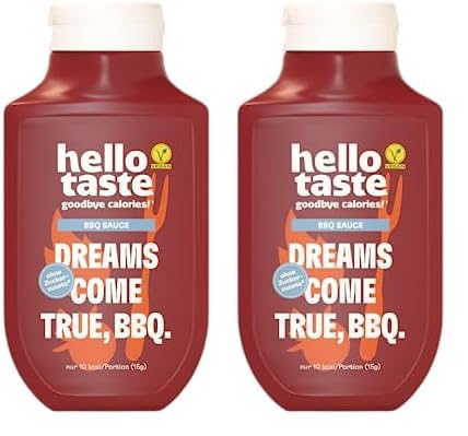 hellotaste BBQ Sauce 300ml - kalorienreduziert, ohne Zuckerzusatz & voller Geschmack | Für Gerichte, zum Grillen uvm. | Vegan, aspartamfrei, glutenfrei, sojafrei | 1 x 300ml (Packung mit 2) von hellotaste