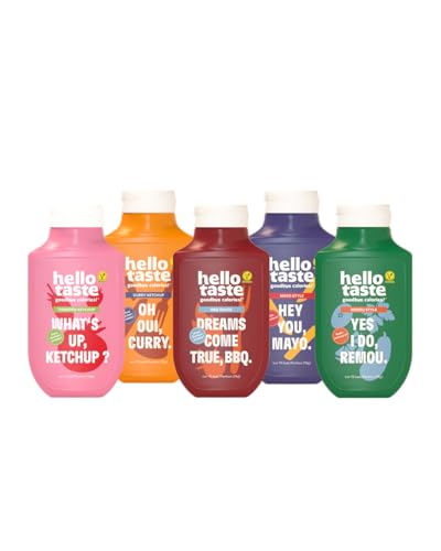 hellotaste Classic Bundle 5x300ml - Tomatenketchup, BBQ Sauce, Curryketchup, Mayo & Remou Style - Ohne Zuckerzusatz, Fettreduziert & Vegan von hellotaste