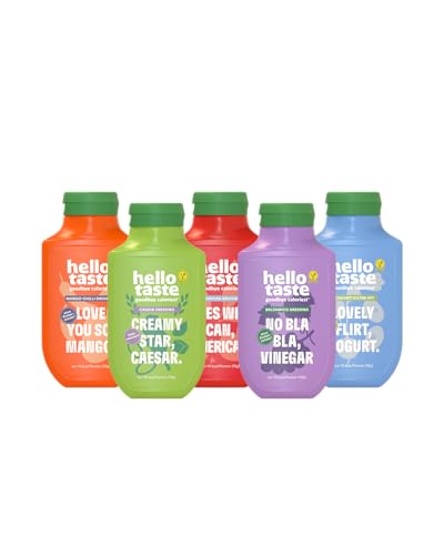 hellotaste Dressing Bundle 5x300ml - American, Balsamico, Mango-Chili, Joghurt Sylter Art & Caesar Dressing - Ohne Zuckerzusatz, Fettreduziert & Vegan von hellotaste