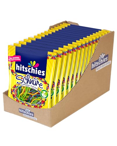 hitschies Schnüre - Herrlich süße Fruchtgummi-Schnüre - Erdbeere, Apfel, Blaue Himbeere & Zitrone - Spaßig-süßes Kauvergnügen - Vegan - 15 x 125g von hitschie's