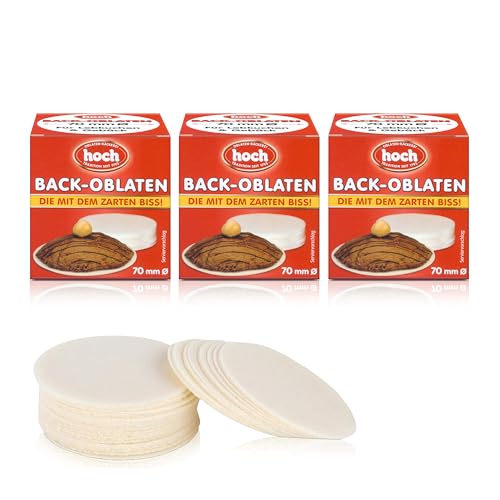 Hoch Backoblaten 70mm 3er Pack Oblaten, 225 Stück Back Oblaten zum Backen von Makronen, Lebkuchen & Keksen, ideal für die Weihnachtszeit & zum Plätzchen Verschenken von hoch