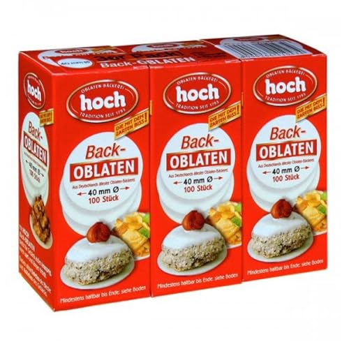 Hoch | runde Back Oblaten | 40 mm | 23 g pro Packung | 3er Pack | Vegan | Esspapier zum Backen von Makronen & Lebkuchen von hoch