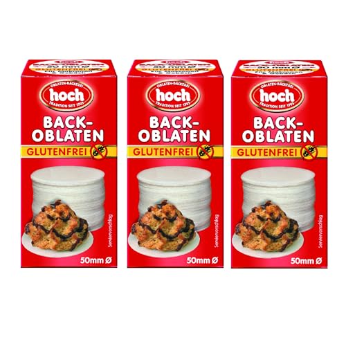 Hoch | runde Back Oblaten | 5 cm | 35 g pro Packung | 3er Pack | Glutenfrei | Vegan | Esspapier zum Backen von Makronen & Lebkuchen von hoch