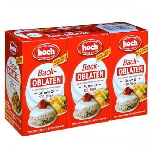 Hoch | runde Back Oblaten | 50 mm | 37 g pro Packung | 3er Pack | Vegan | Esspapier zum Backen von Makronen & Lebkuchen von hoch