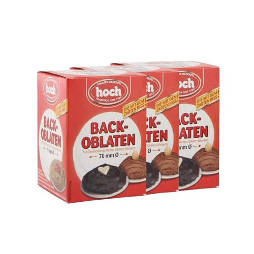 Hoch | runde Back Oblaten | 70 mm | 53 g pro Packung | 3er Pack | Vegan | Esspapier zum Backen von Makronen & Lebkuchen von hoch