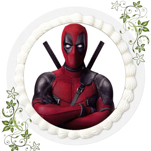 FONDANT Tortenbild, Zuckerbild mit Motiv, Essbares Foto für Torten, Tortenbild, Tortenaufleger Ø 20cm FONDANT Deadpool Nr. 5 von ich