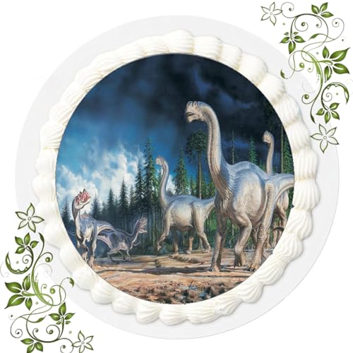 FONDANT Tortenbild, Zuckerbild mit Motiv, Essbares Foto für Torten, Tortenbild, Tortenaufleger Ø 20cm FONDANT Dinosaurier Nr. 44 von ich