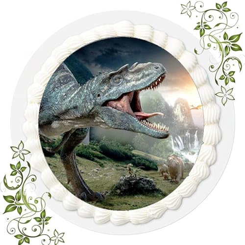 FONDANT Tortenbild, Zuckerbild mit Motiv, Essbares Foto für Torten, Tortenbild, Tortenaufleger Ø 20cm FONDANT Dinosaurier T2 von ich