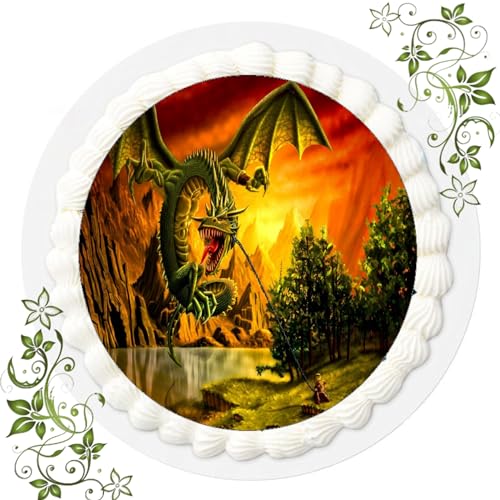 FONDANT Tortenbild, Zuckerbild mit Motiv, Essbares Foto für Torten, Tortenbild, Tortenaufleger Ø 20cm FONDANT Drachen Nr. 6005 von ich