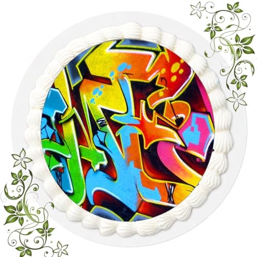 FONDANT Tortenbild, Zuckerbild mit Motiv, Essbares Foto für Torten, Tortenbild, Tortenaufleger Ø 20cm FONDANT Graffiti Nr. 6 von ich