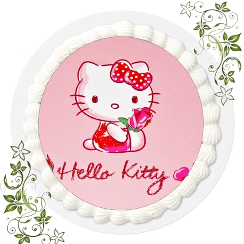 FONDANT Tortenbild, Zuckerbild mit Motiv, Essbares Foto für Torten, Tortenbild, Tortenaufleger Ø 20cm FONDANT Hello Kitty Nr. 2 von ich