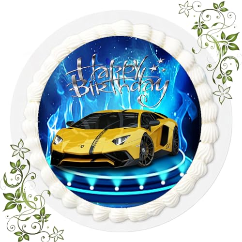 FONDANT Tortenbild, Zuckerbild mit Motiv, Essbares Foto für Torten, Tortenbild, Tortenaufleger Ø 20cm FONDANT Lamborghini Nr. 2 von ich