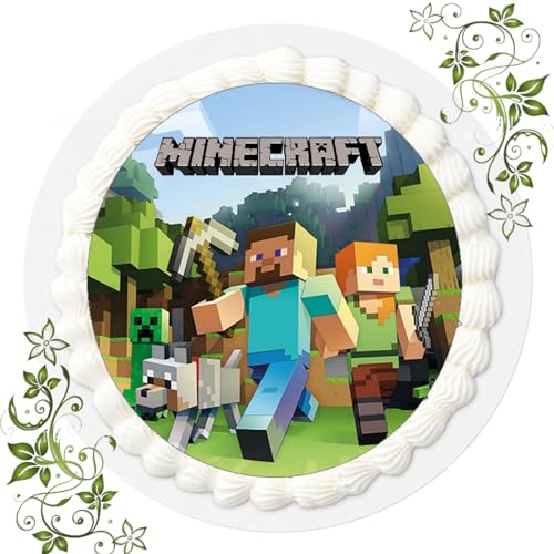 FONDANT Tortenbild, Zuckerbild mit Motiv, Essbares Foto für Torten, Tortenbild, Tortenaufleger Ø 20cm FONDANT MINECRÅFT Nr. 5 von ich