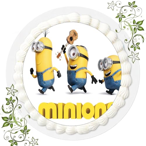 FONDANT Tortenbild, Zuckerbild mit Motiv, Essbares Foto für Torten, Tortenbild, Tortenaufleger Ø 20cm FONDANT Minions Nr. 8 von ich