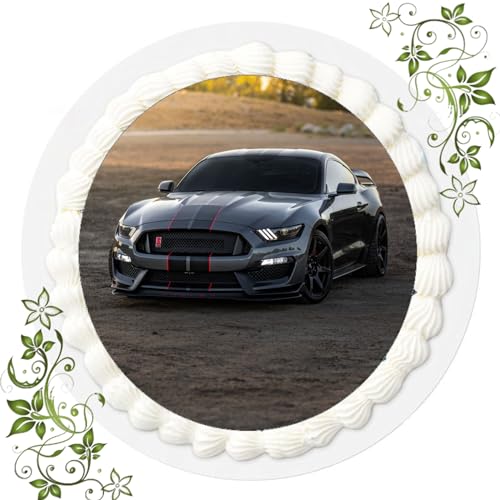 FONDANT Tortenbild, Zuckerbild mit Motiv, Essbares Foto für Torten, Tortenbild, Tortenaufleger Ø 20cm FONDANT Muscle Car Mustang Nr. 6049 von ich