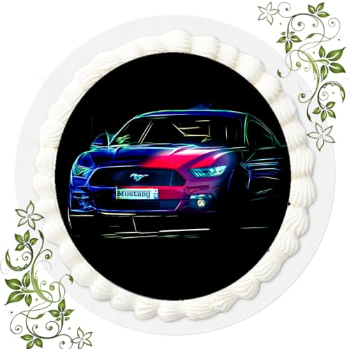 FONDANT Tortenbild, Zuckerbild mit Motiv, Essbares Foto für Torten, Tortenbild, Tortenaufleger Ø 20cm FONDANT Muscle Car Mustang Nr. 6069 von ich