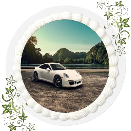 ich FONDANT Tortenbild, Zuckerbild mit Motiv, Essbares Foto für Torten, Tortenbild, Tortenaufleger Ø 20cm FONDANT Porsche Nr. 4 von ich