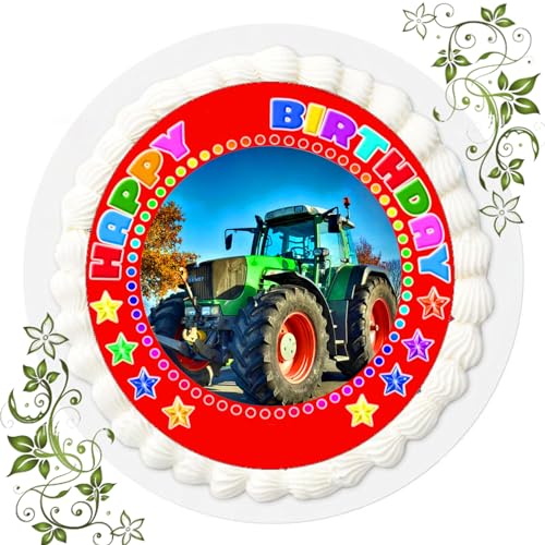 FONDANT Tortenbild, Zuckerbild mit Motiv, Essbares Foto für Torten, Tortenbild, Tortenaufleger Ø 20cm FONDANT Trecker-Traktor Nr. 21 von ich