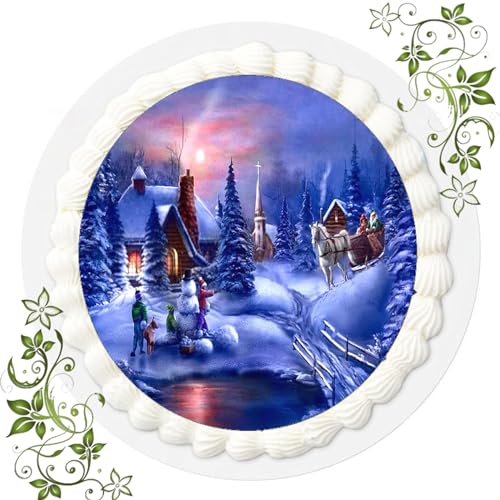 FONDANT Tortenbild, Zuckerbild mit Motiv, Essbares Foto für Torten, Tortenbild, Tortenaufleger Ø 20cm FONDANT Weihnachten Nr. 5 von ich