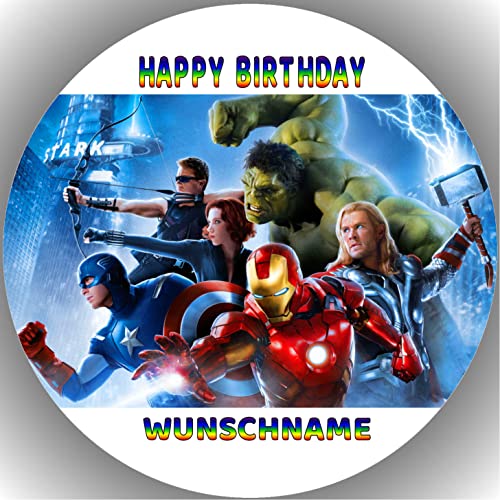 Fondant Tortenaufleger Tortenbild Geburtstag Avengers PERSONALISIERT K10 von ich