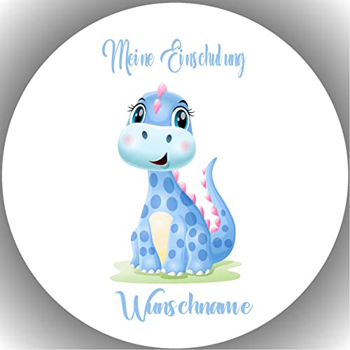 Fondant Tortenaufleger Tortenbild Geburtstag DINOSAURIER - EINSCHULUNG PERSONALISIERT WUNSCHNAME von ich