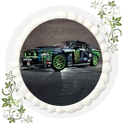 ich FONDANT Tortenbild, Zuckerbild mit Motiv, Essbares Foto für Torten, Tortenbild, Tortenaufleger Ø 20cm FONDANT Muscle Car Mustang Nr. 6060 von ich