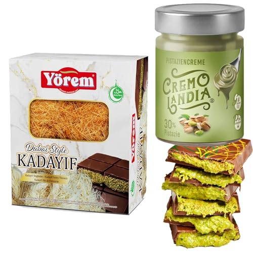 gerösteter gebrauchsfertig Teigfäden Kadayif für Dubai Style Schokolade Kunafeh, Dubai Cikolata Kadaif, Baklava, Teigfäden Engelshaar teigfaden 200g mit Pistazien Creme 200g von ikracase