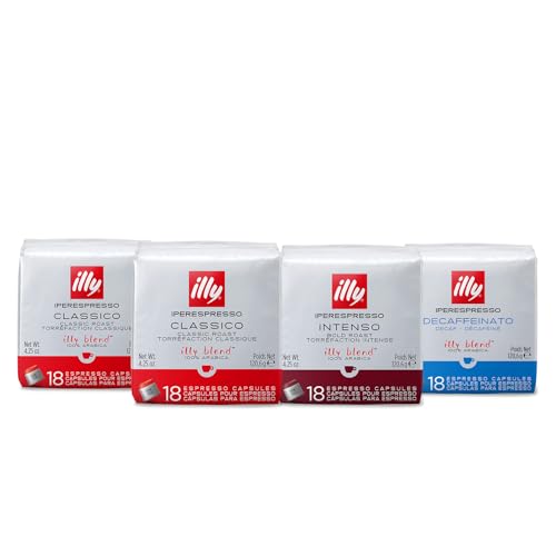 Illycafé Iperespresso Kapseln, Packung mit 18 Kapseln – 2 × 18 CLASSICO-Röstung + 18 INTENSO-Röstung + 18 Entkoffeiniert von illy