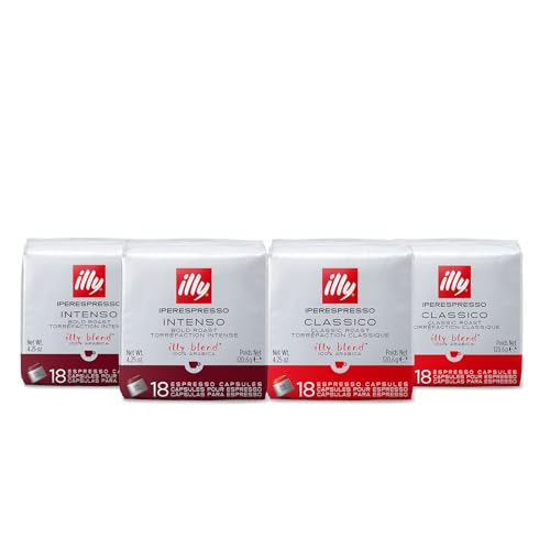 Illycafé Iperespresso Kapseln, Packung mit 18 Kapseln – 2 × 18 CLASSICO-Röstung + 2 × 18 INTENSO-Röstung von illy