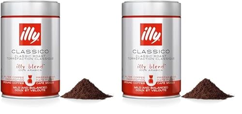 illy Gemahlener Kaffee für Filterkaffee CLASSICO, klassische Röstung - 250 g Dose (Packung mit 2) von illy