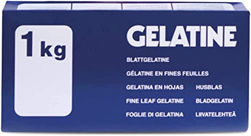 INGREDISSIMO - Blattgold-Gelatine, Karton mit 1 kg, Natürliche Zutaten, Gelier- und Verdickungsmittel, +-500 Blatt, Glutenfrei, 220-250 Blüte, Neutraler Geschmack, Schweineherkunft, für Süßwaren von ingredissimo