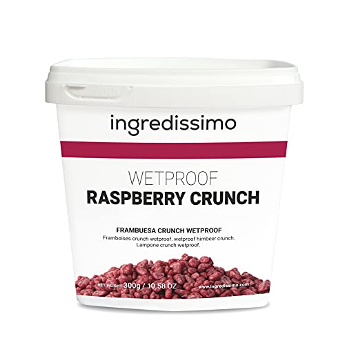 INGREDISSIMO - Gefriergetrocknete Himbeere Crunch Wetproof, 300 g, mit Kakaobutter, gehackte Trockenfrüchte, glutenfrei, gesunder roter violetter Knuspersnack, für Gerichte und Rezepte von ingredissimo