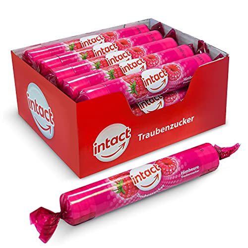 intact Traubenzucker (Himbeere) Rolle 15 St. • Multipack (15 x 40g) Traubenzucker Bonbons • 100% Vegan von intact