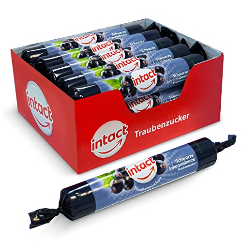 intact Traubenzucker (Schwarze Johannisbeere) Rolle 15 St. • Multipack (15 x 40g) Traubenzucker Bonbons • 100% Vegan von intact