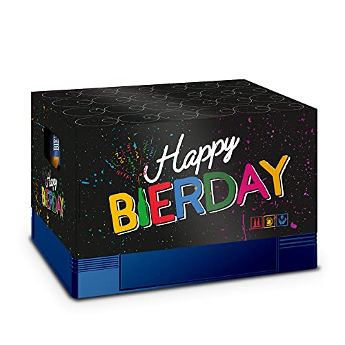 itenga Bierkasten Geschenkverpackung Happy Bierday Hülle zum Aufstecken auf Bierkasten von itenga