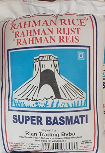 MyTNN 1x 5kg Super Basmati Rahman Rice, Basmati Rice, Basmatireis, LANGKORNREIS, Premium langkörniger Reis, Super Basmati Reis, Reis für Thagig, Basmati Rijst von kajal