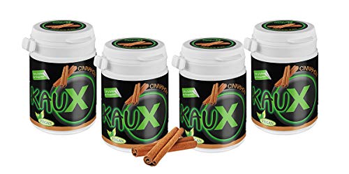 kauX Xylitol Zahnpflege-Kaugummi ohne Aspartam, 4'er Pack Cinnamon (60g=40 Stück pro Dose) von kauX